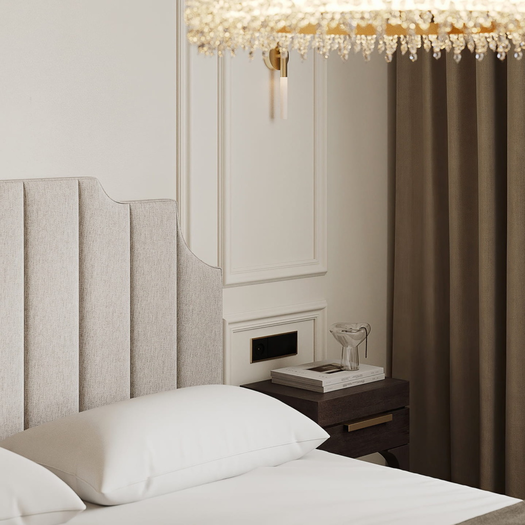 Кровать Китон с подъемным механизмом в интерьере в обивке: Nortex Harmony 2 Сream, дизайн от: Afako Albogachiev. Фото 1