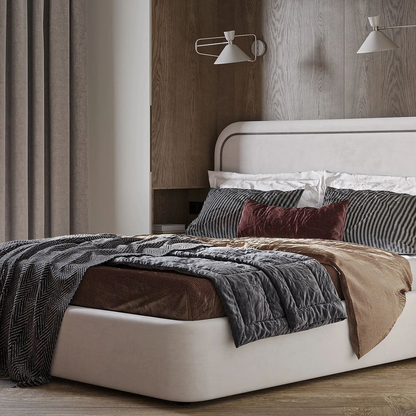 Кровать Лукас с подъемным механизмом в интерьере в обивке: Egida Teddy 302. Фото 1