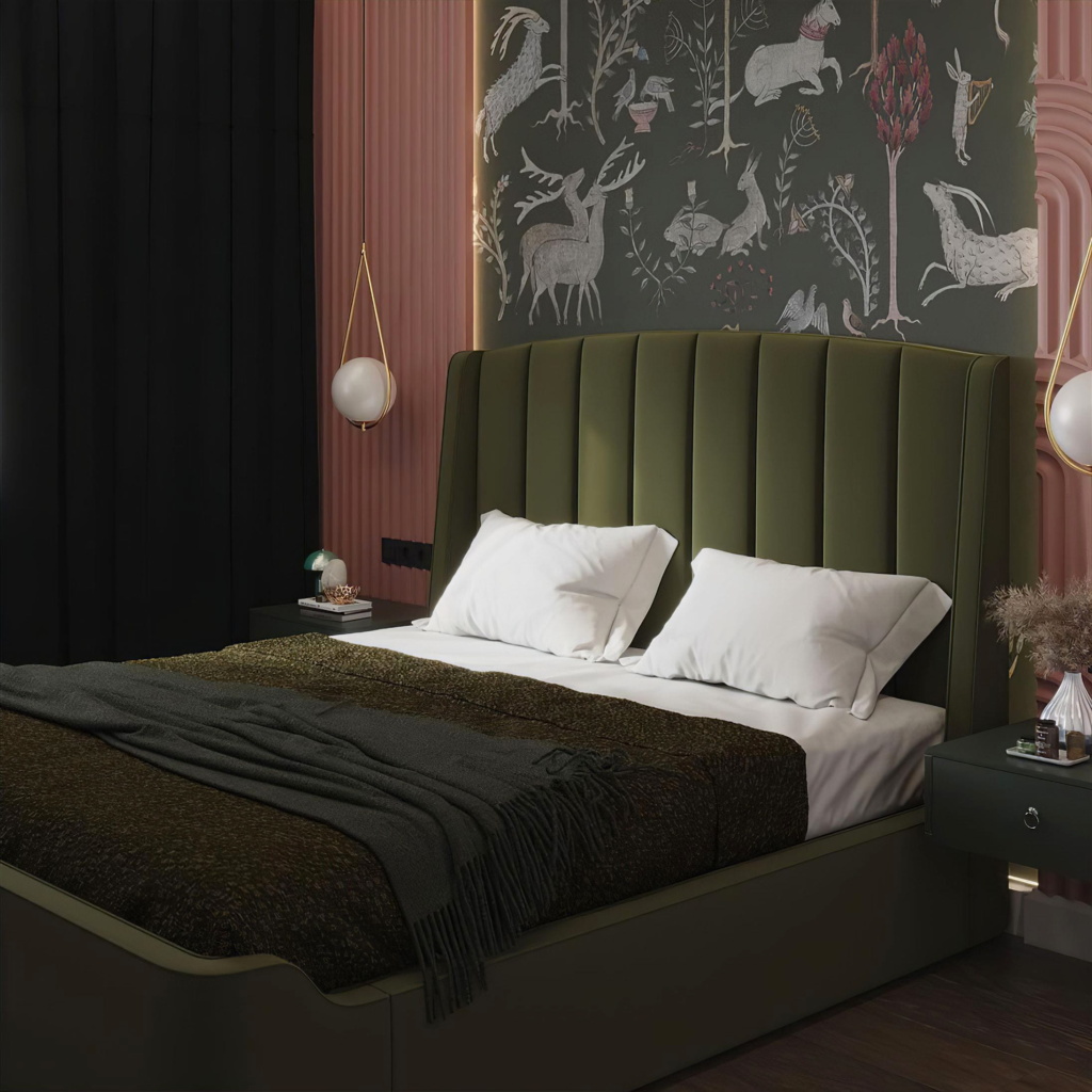 Кровать Фабьен с подъемным механизмом в интерьере в обивке: Lazio 14, дизайн от: Ольга Тарычева . Фото 2