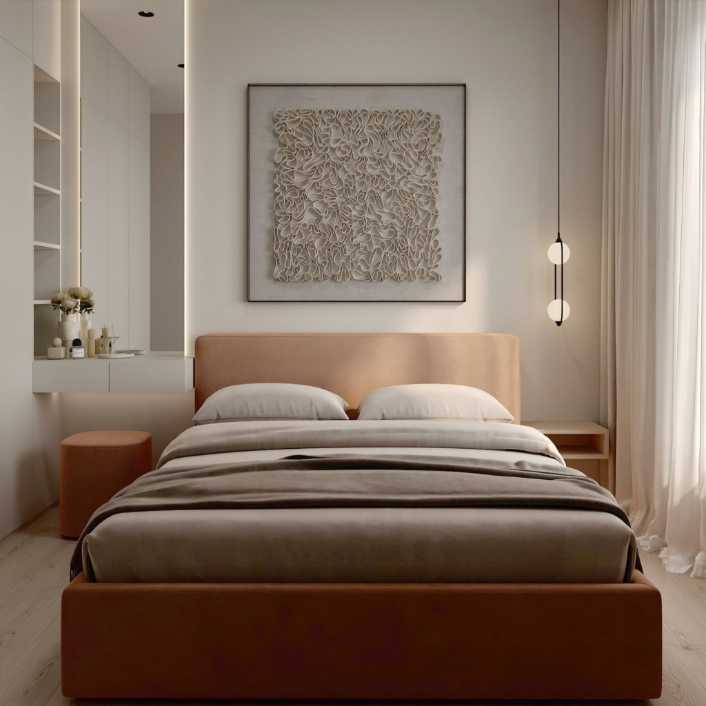 Кровать Портер с подъемным механизмом в интерьере в обивке: Smart Merida 12, дизайн от: Ally Bureau. Фото 6