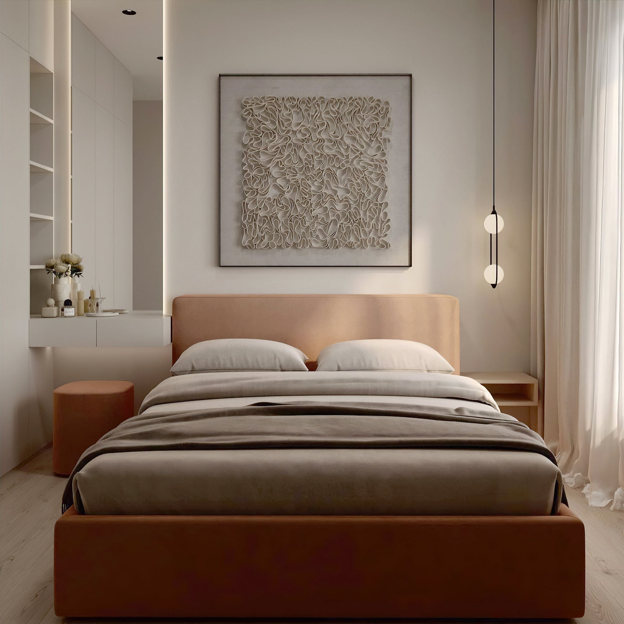 Кровать Портер с подъемным механизмом в интерьере в обивке: Smart Merida 12, дизайн от: Ally Bureau. Фото 6