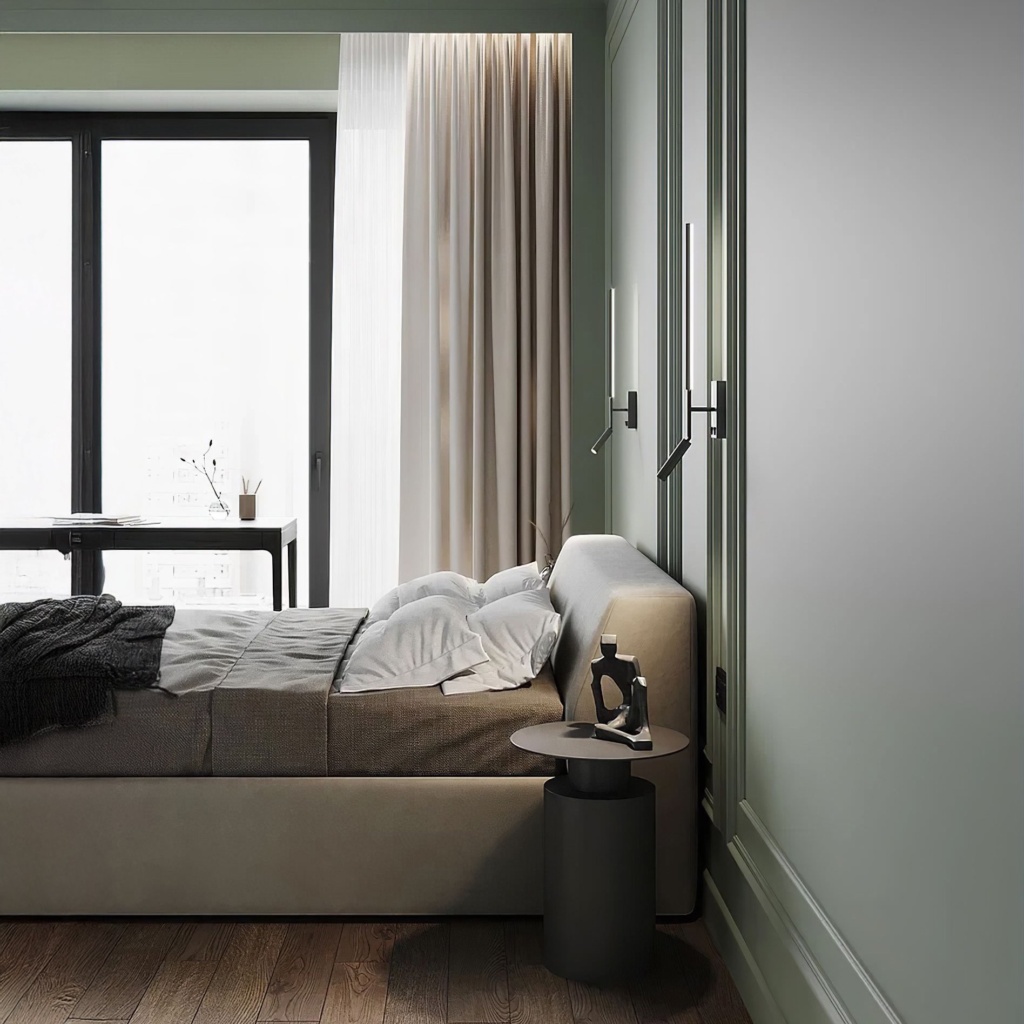 Кровать Уолтер с подъемным механизмом в интерьере в обивке: Laska 05, дизайн от: Студия TS. Фото 1