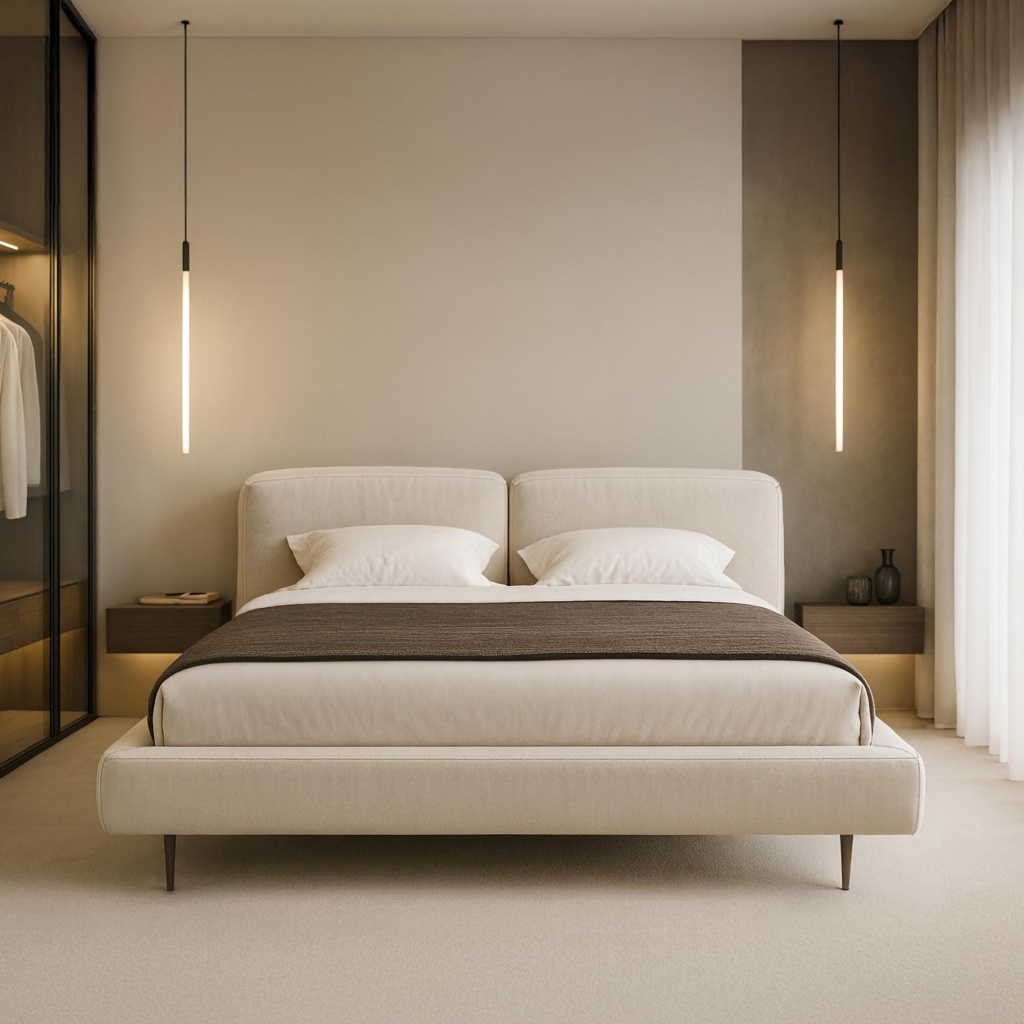 Кровать Рэн на ножках в интерьере в обивке: Egida Teddy 001. Фото 2