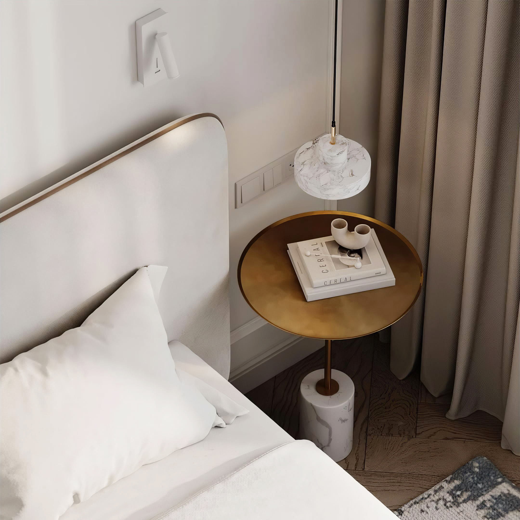 Кровать Барри на ножках в интерьере в обивке: Egida Teddy 302, дизайн от: Ксения Зотова. Фото 6