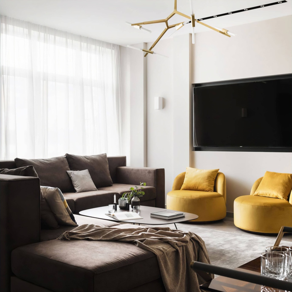 Круглое лаунж кресло Зефир в интерьере в обивке: Paddington 16, дизайн от: LIVET architects. Фото 1