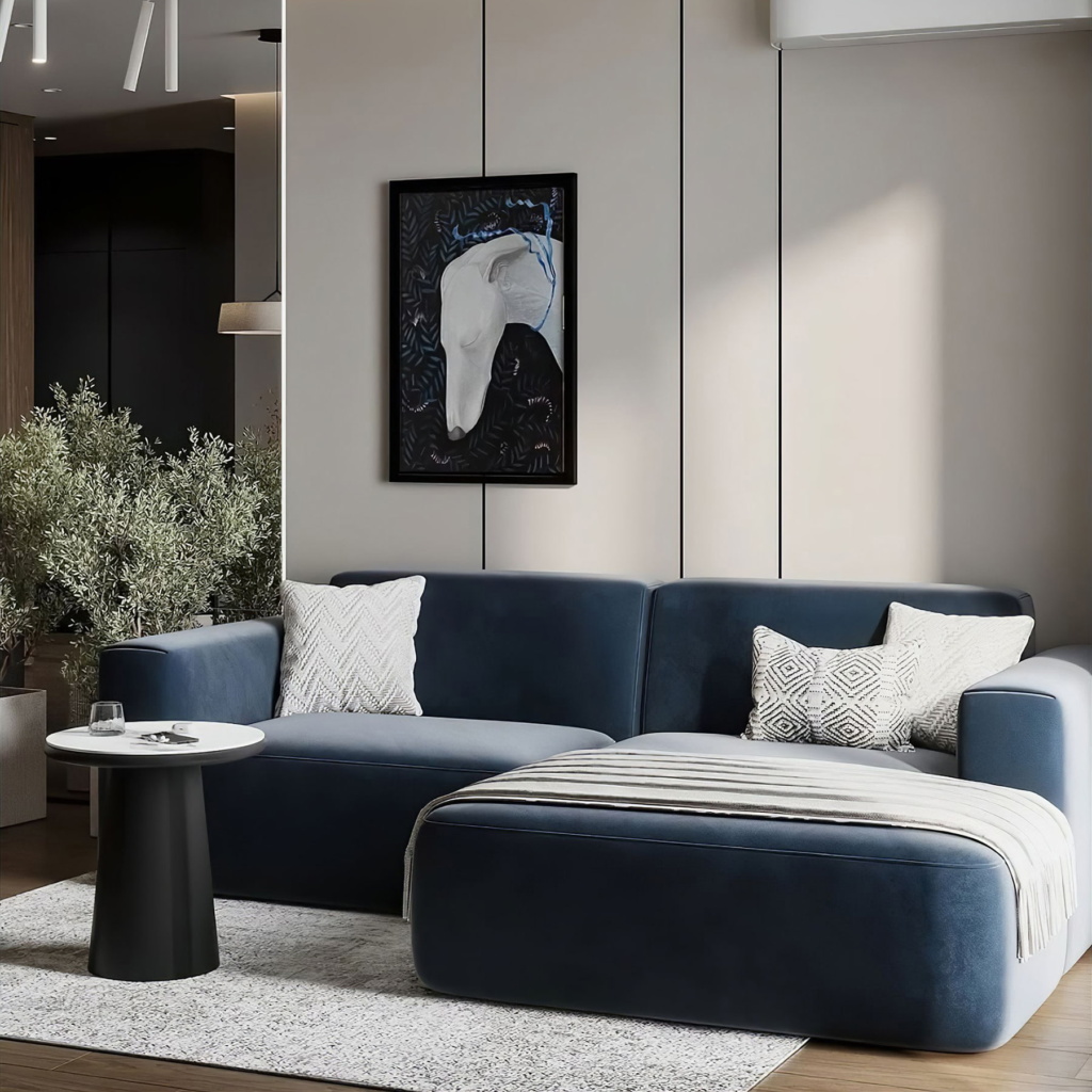 Диван Джэк раскладной в интерьере в обивке: Art Vision Afalin 28, дизайн от: Студия А+Б. Фото 1