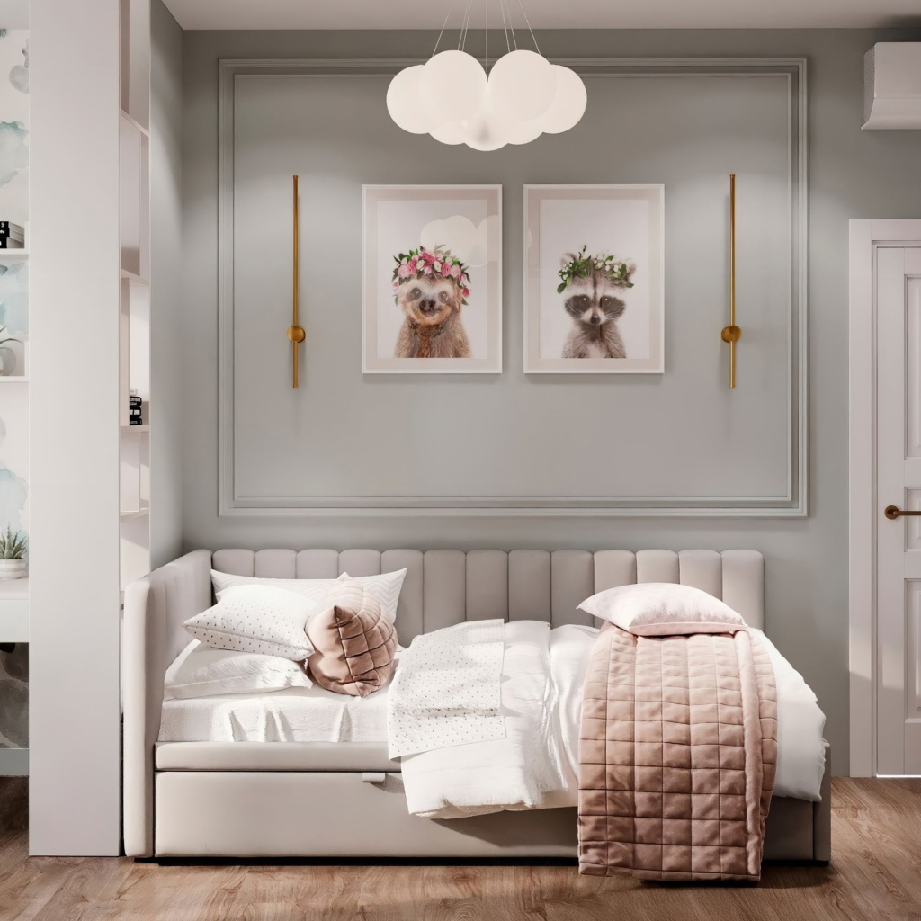 Детская кровать Натан с одним бортом в интерьере в обивке: Vektor Leonardo 13. Фото 4