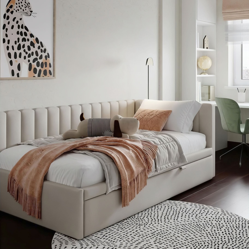 Детская кровать Натан с одним бортом в интерьере в обивке: Art Vision Lazio 17, дизайн от: Женя Фирсова. Фото 2