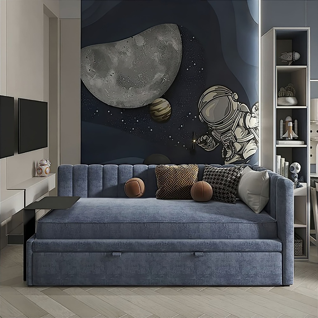 Детская кровать Натан с одним бортом в интерьере в обивке: Egida Teddy 017, дизайн от: Ольга Аношкина. Фото 5