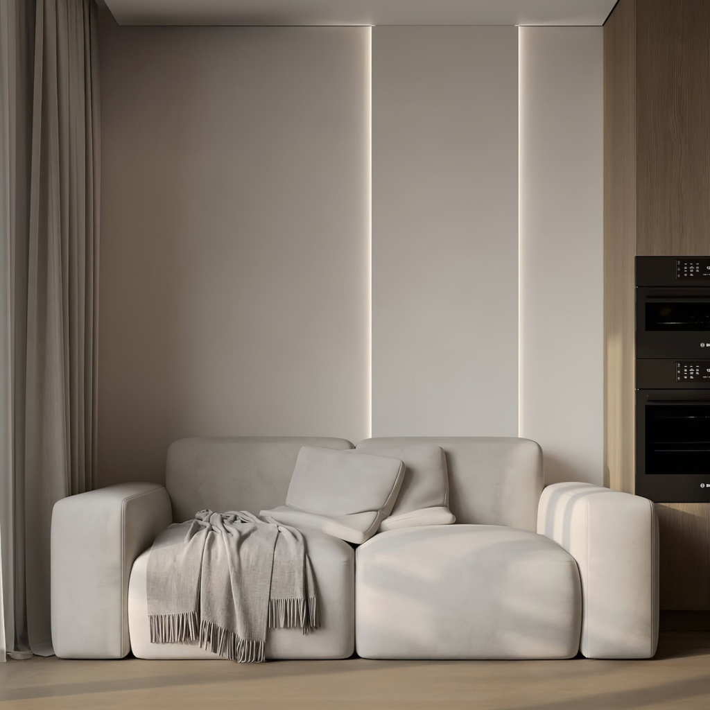 Диван Кермит в интерьере в обивке: Vektor Leonardo 13, дизайн от: Бюро LAGOM. Фото 8