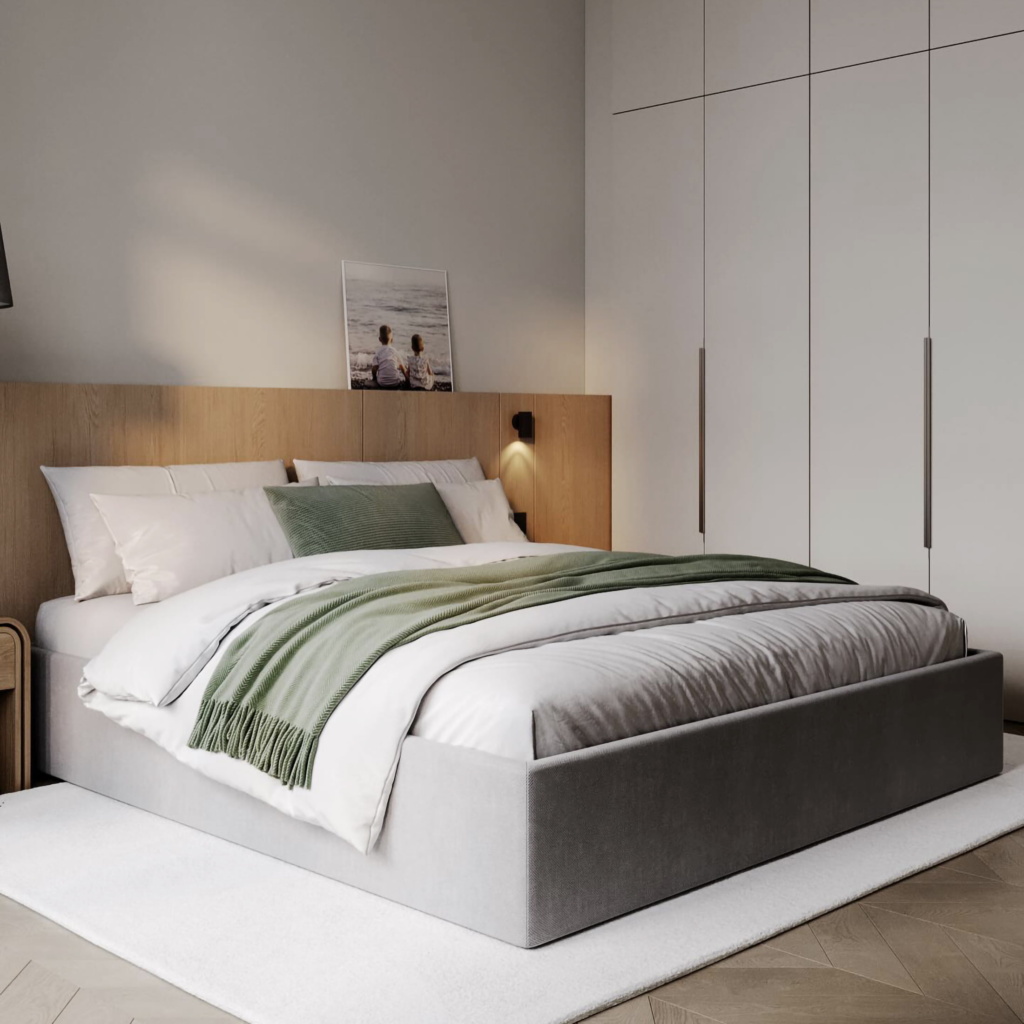 Кровать Базз с подъемным механизмом в интерьере в обивке: Domiart Marino 28, дизайн от: Ксения Кокорева. Фото 2