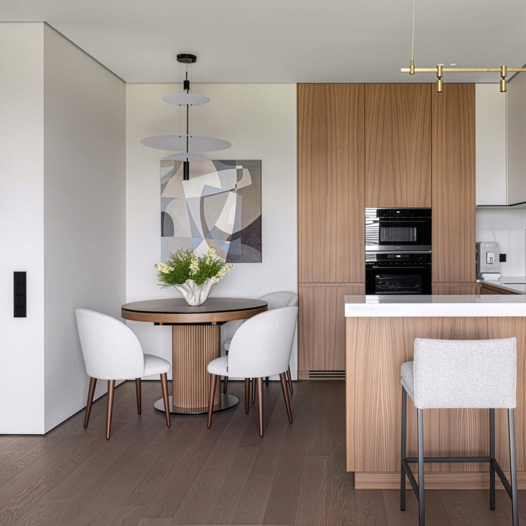 Обеденный мягкий стул Тимон в интерьере в обивке: Fancy Fabric Adriana 02, дизайн от: DA Interior Design. Фото 2