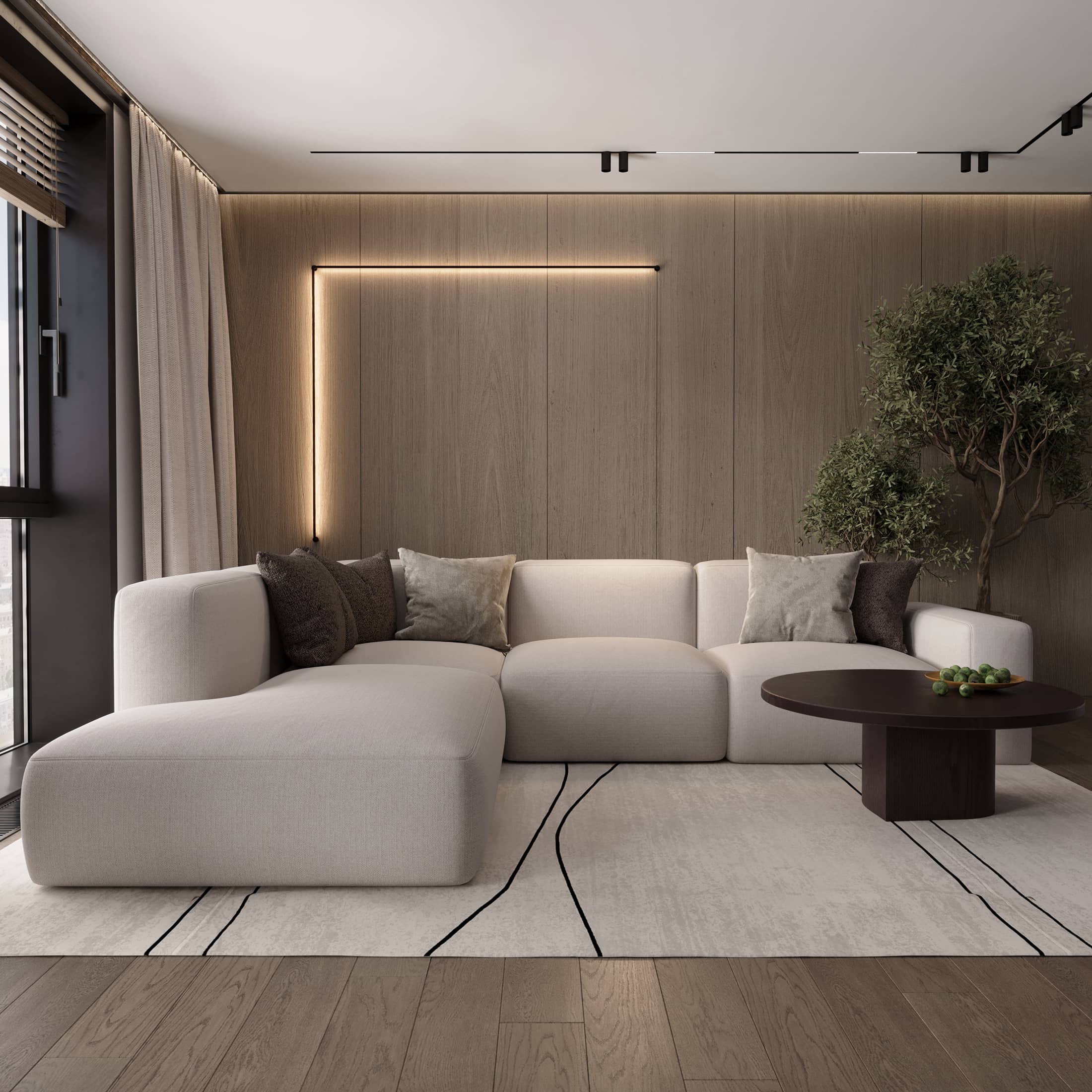 Диван Кермит раскладной в интерьере в обивке: TextileData Step _\9 Кунжут. Фото 9