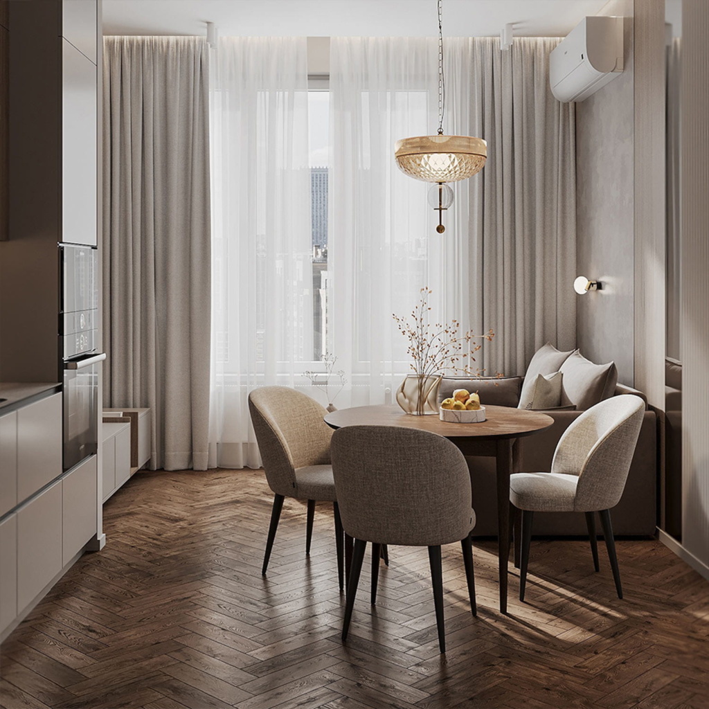 Обеденный мягкий стул Тимон в интерьере в обивке: No Frames Cos 04, дизайн от: Студия Алексея Волкова. Фото 3