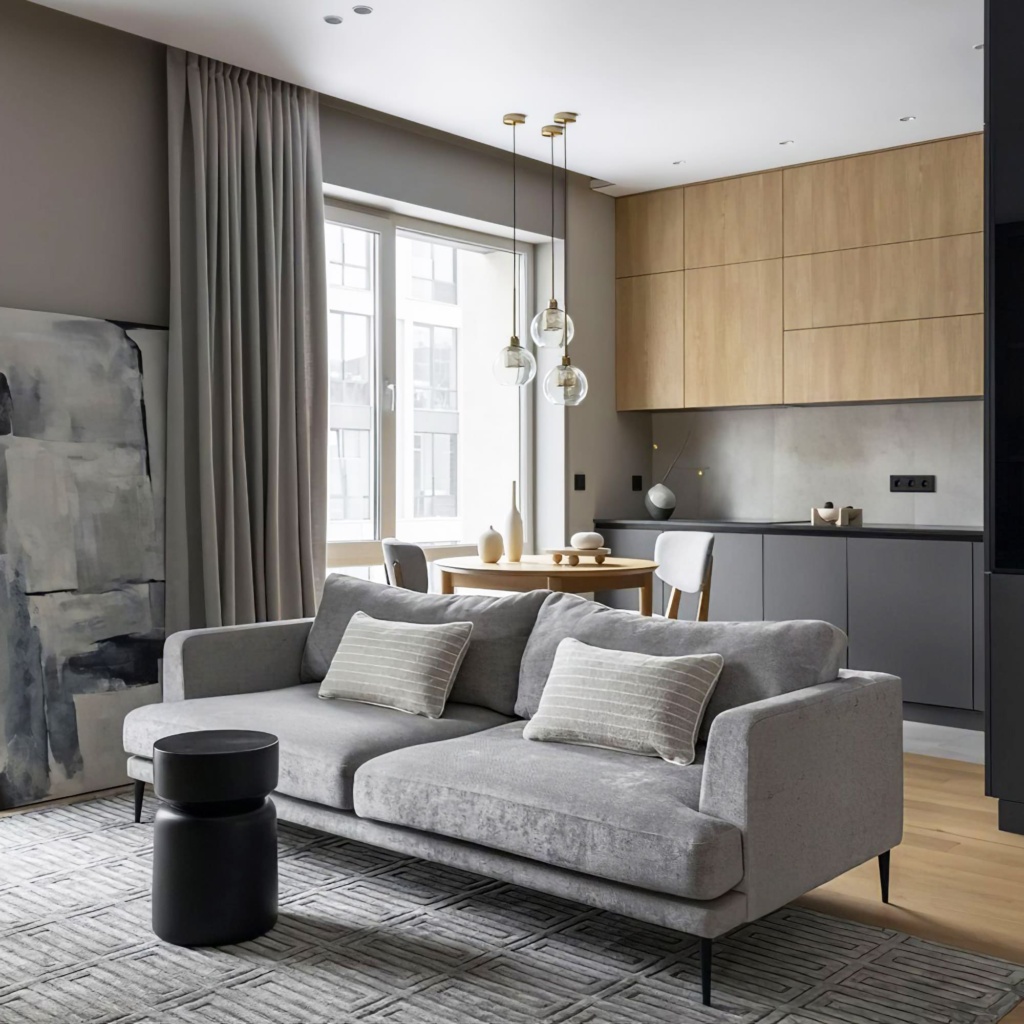 Диван Марло в интерьере в обивке: Domiart Enjoy 19 Silver. Фото 2