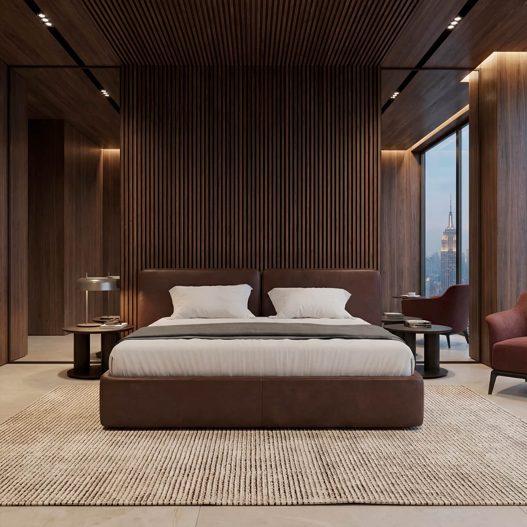 Кровать Тадао с подъемным механизмом в интерьере в обивке: Leder 99 Estoril Chocolate. Фото 4