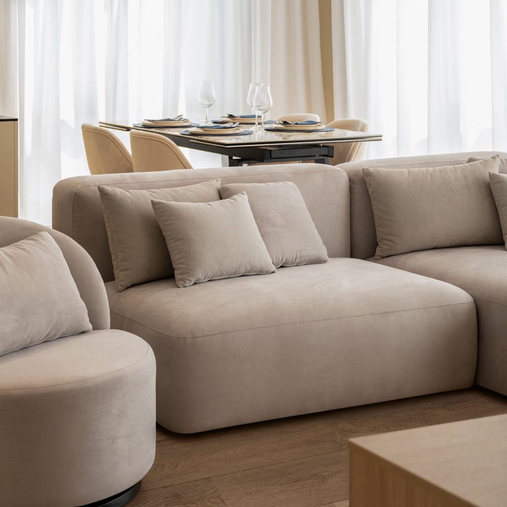 Диван Кермит раскладной в интерьере в обивке: Союз-м Elixir 930. Фото 1