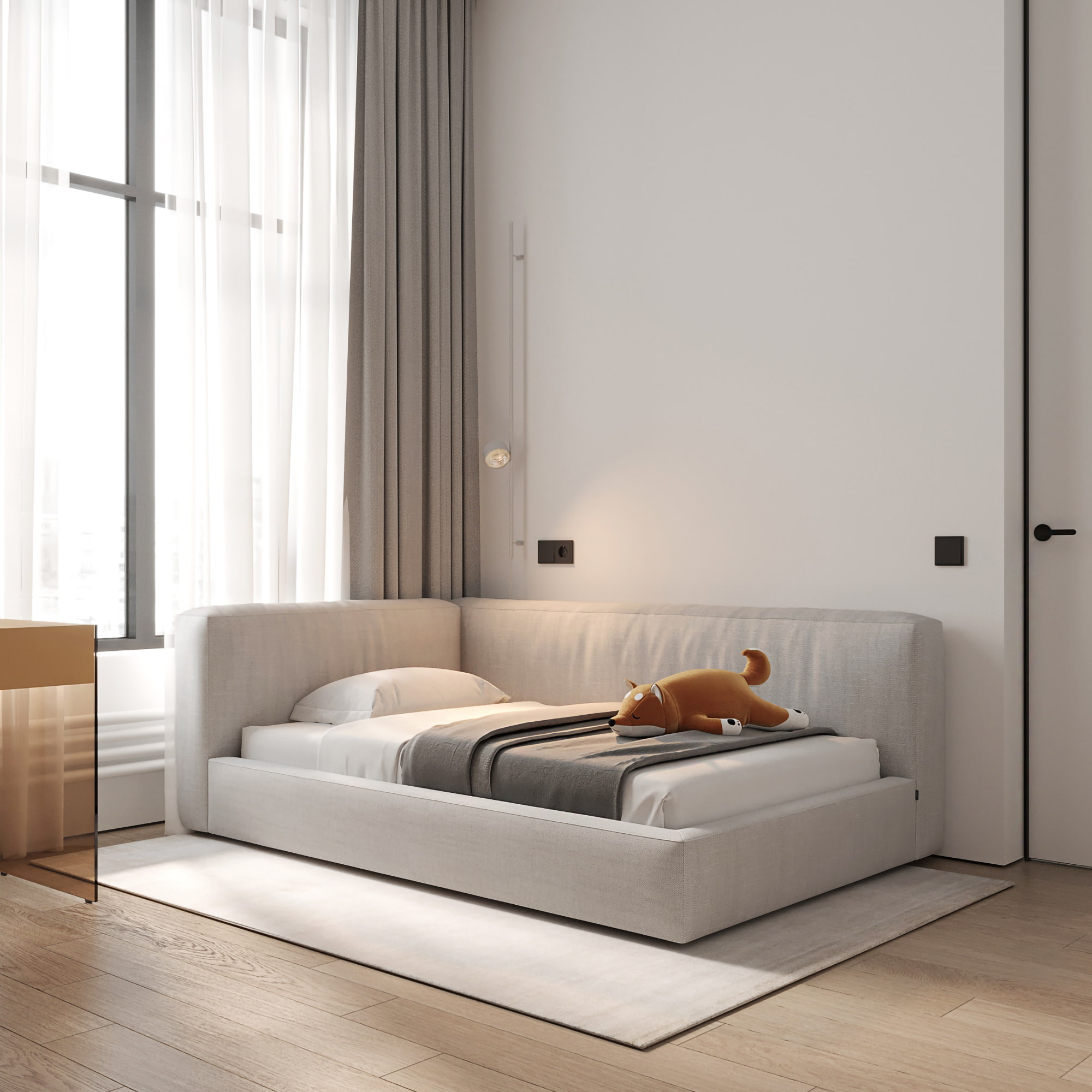 Детская кровать Мэни в интерьере в обивке: Harmony 15, дизайн от: Dergachev Design. Фото 1