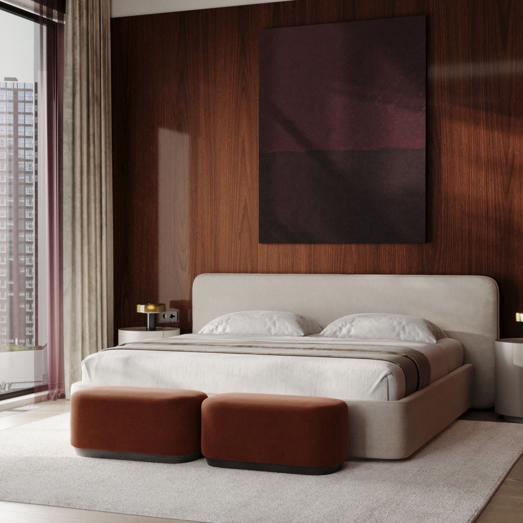 Банкетка Марс на цоколе в интерьере в обивке: Egida Sotbby 040. Фото 3