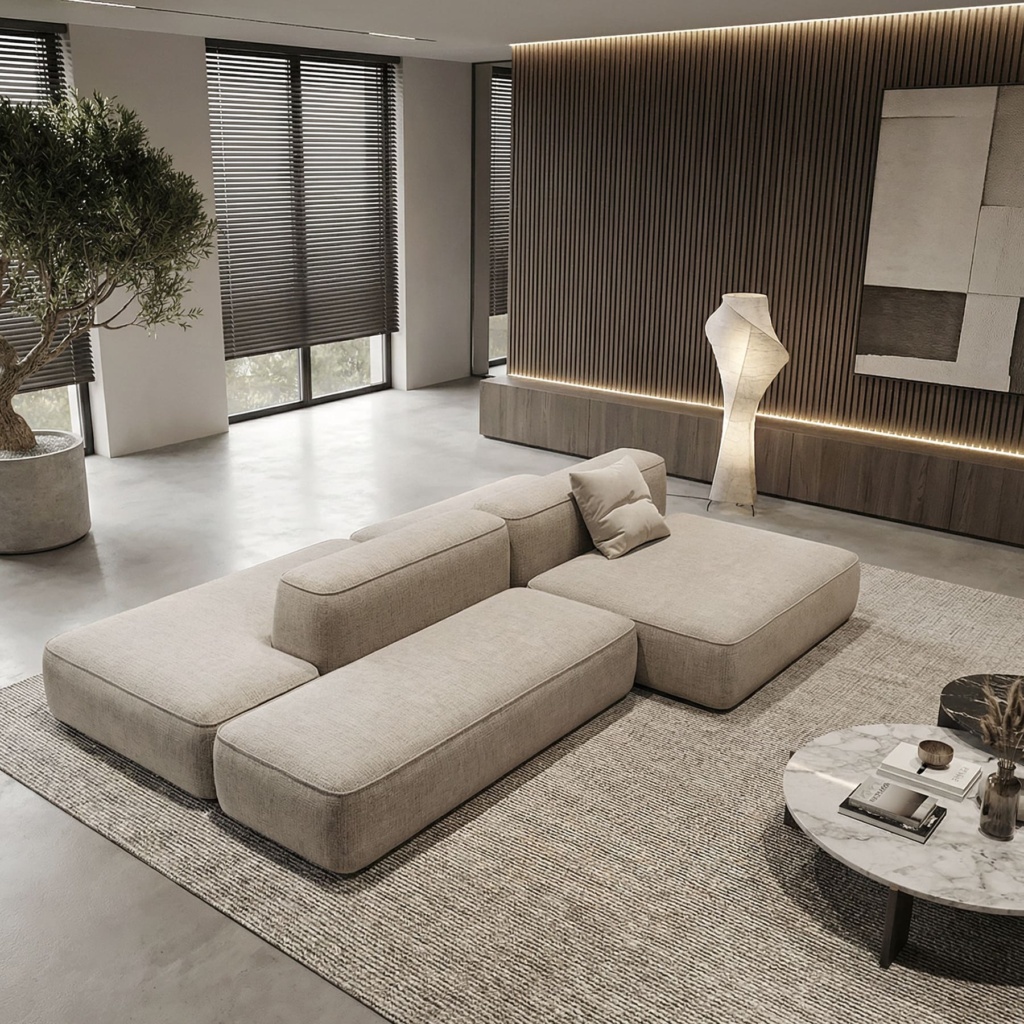 Диван Леман двусторонний в интерьере в обивке: Fancy Fabric Adriana 03. Фото 3