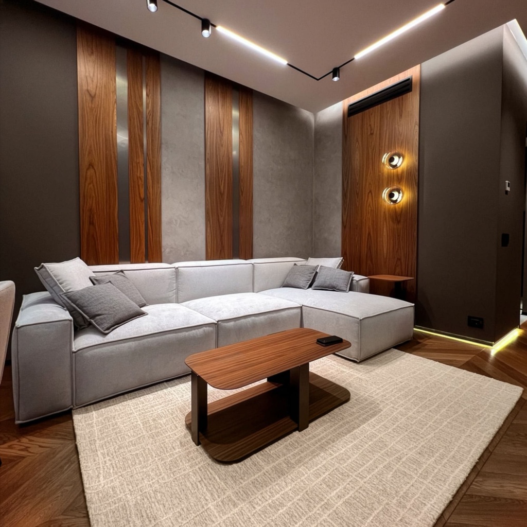 Диван Дэвис раскладной в интерьере в обивке: Domiart Piano 16, дизайн от: Дизайнер Оксана Ильина. Фото 6