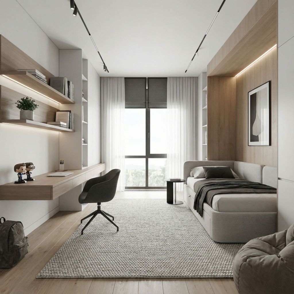 Детская кровать Оливер c одним бортом в интерьере в обивке: Fancy Fabric Adriana 02. Фото 4