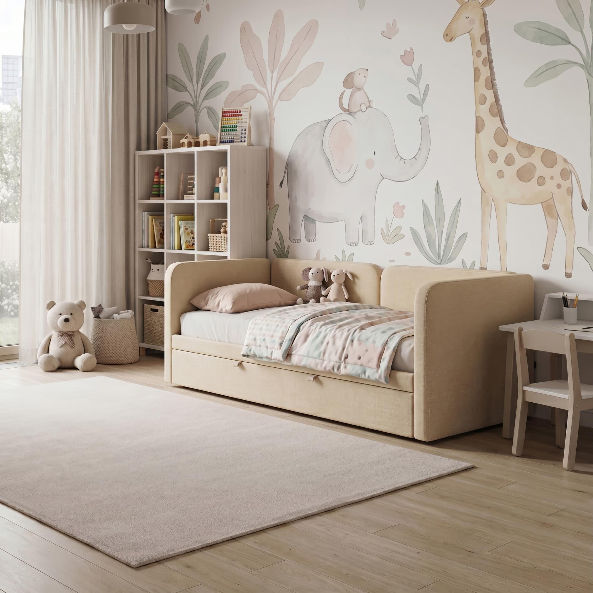 Детская кровать Оливер в интерьере в обивке: Domiart Marbel 103. Фото 4