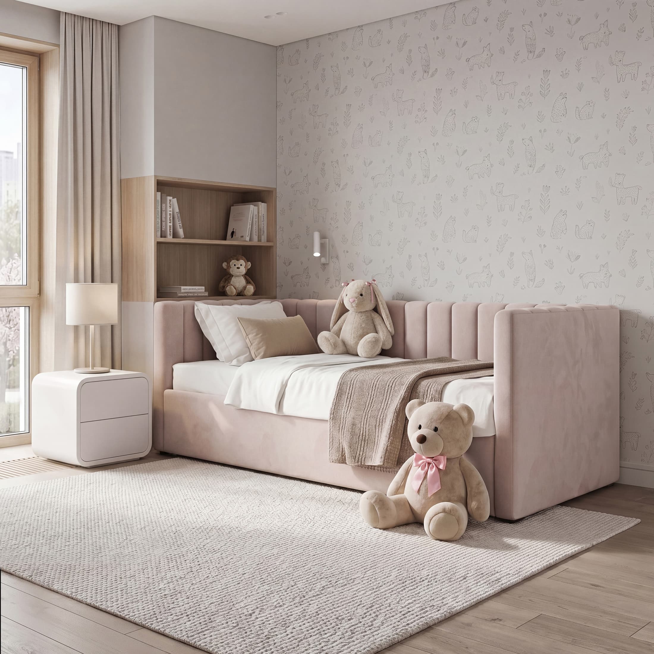 Детская кровать Натан в интерьере в обивке: Egida Teddy 027. Фото 1