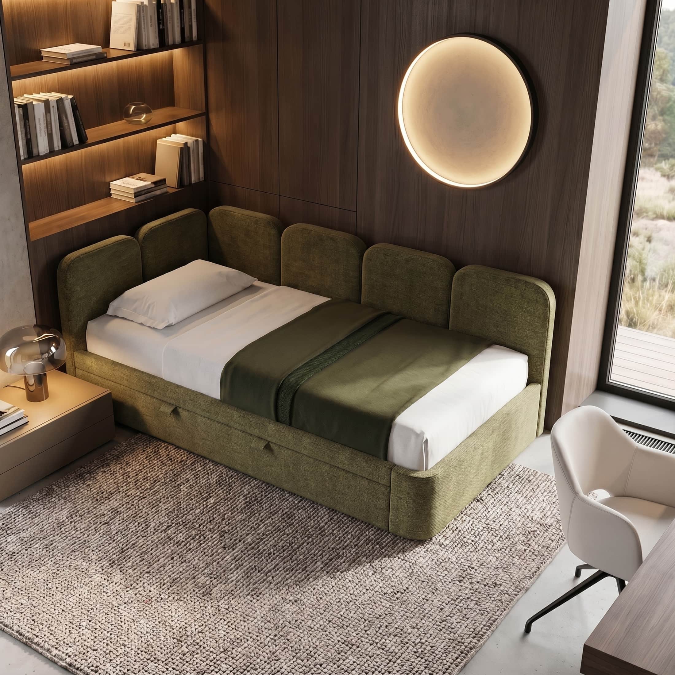 Детская кровать Юкка с одним бортом в интерьере в обивке: Domiart Marino 17. Фото 3