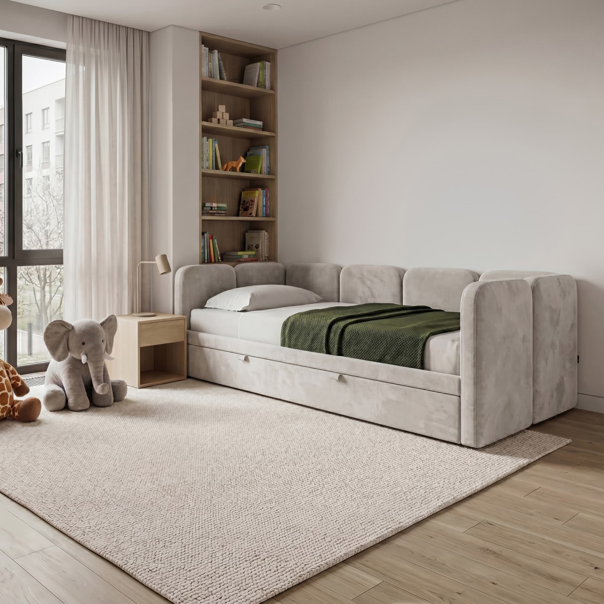 Детская кровать Юкка в интерьере в обивке: Egida Teddy 314. Фото 1