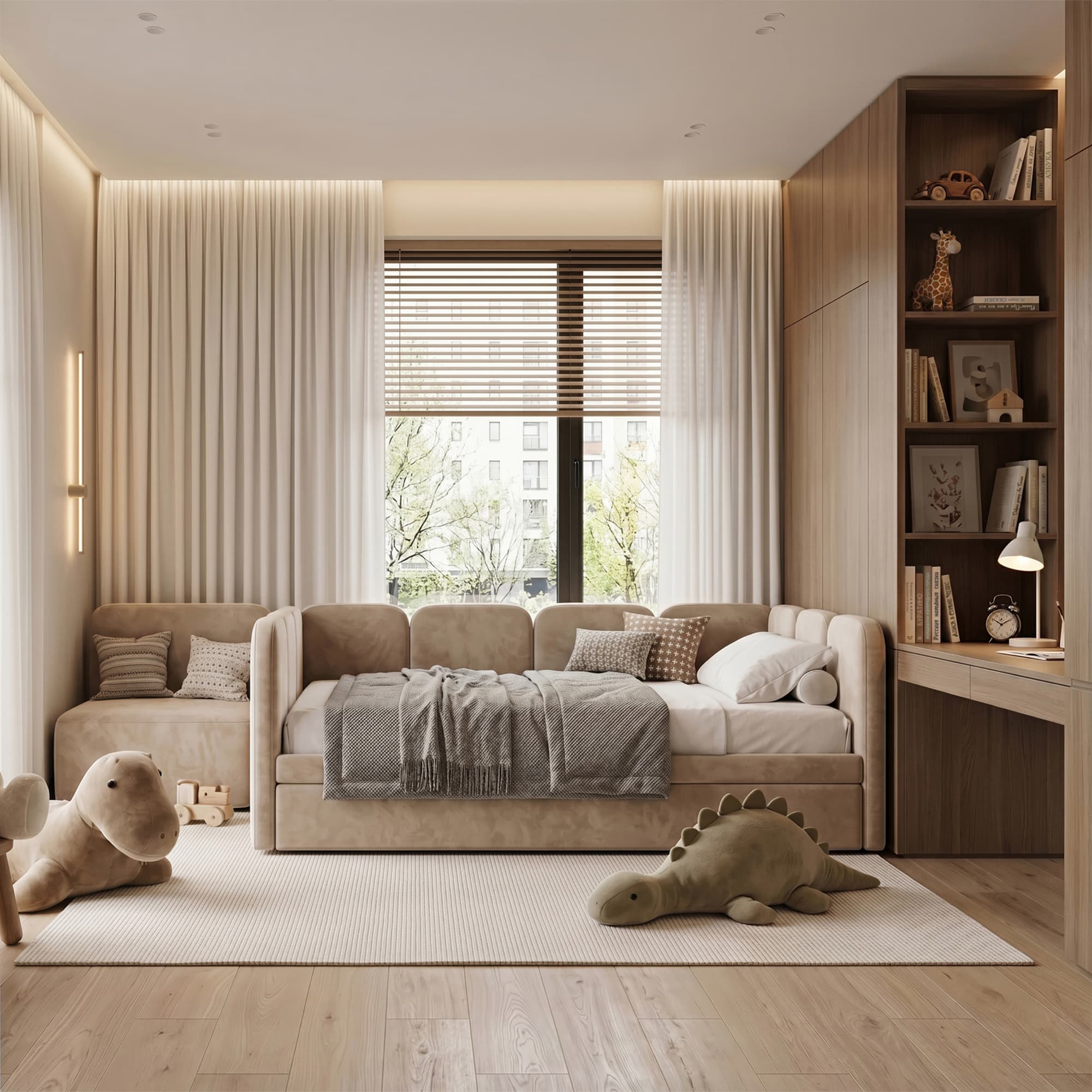 Детская кровать Юкка в интерьере в обивке: Egida Teddy 303. Фото 3