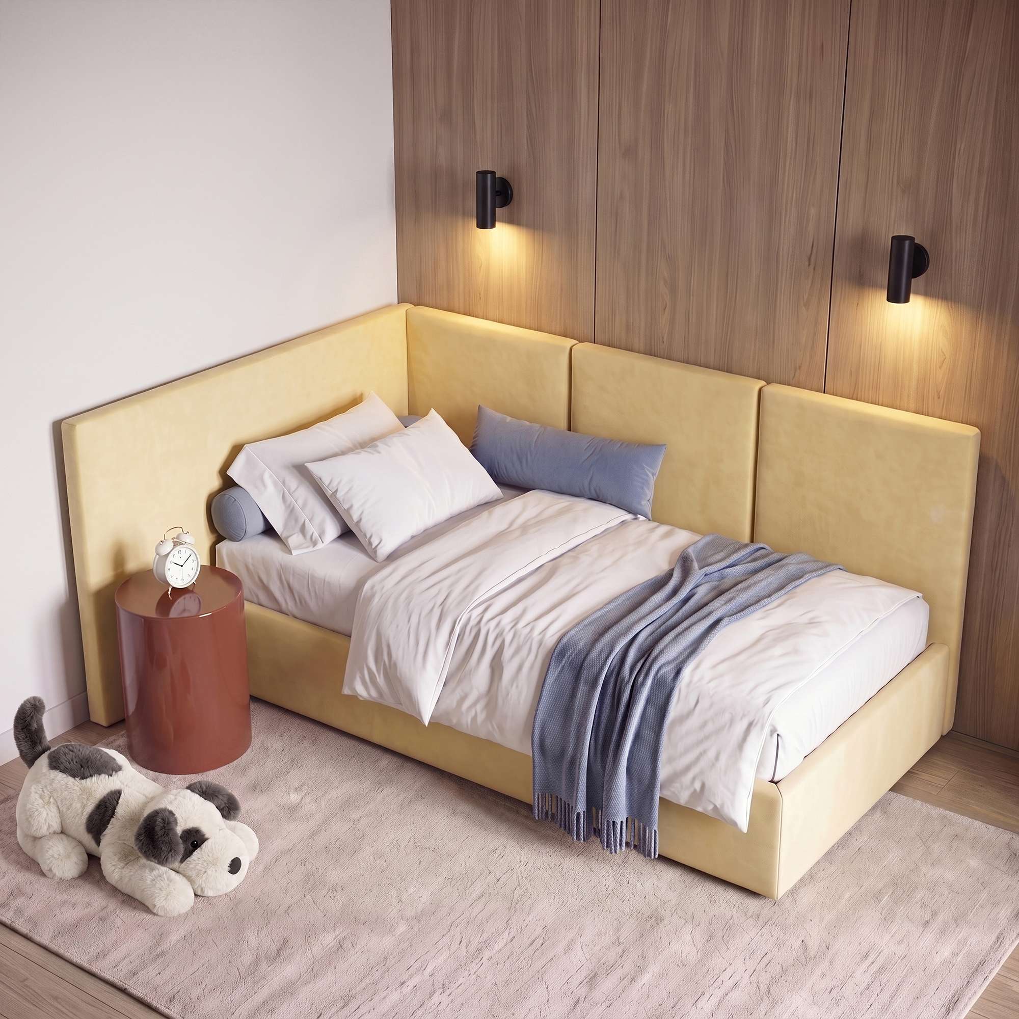 Детская кровать Робин в интерьере в обивке: Egida Teddy 329. Фото 3