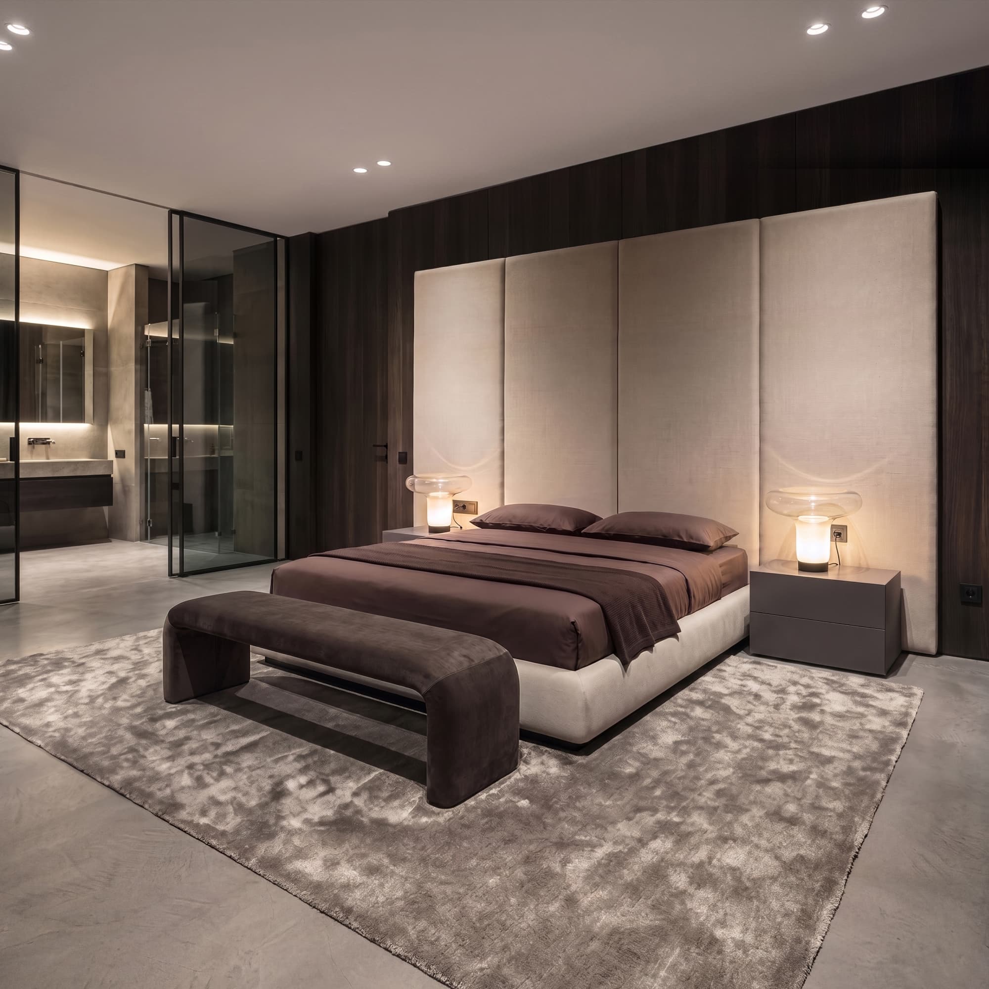 Кровать Матео со стеновыми панелями высотой 240 см в интерьере в обивке: Fancy Fabric Adriana 02. Фото 1